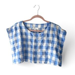 Mable Blue and White Checkered Gingham Crop Top Medium NWOT